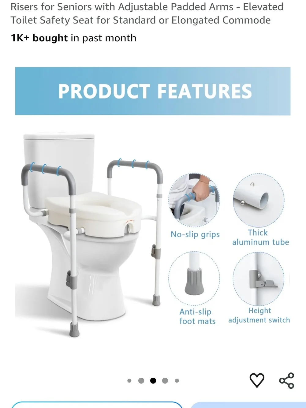 e Raised Toilet Seat with Gray Handles - Elevated Comfort for Seniors